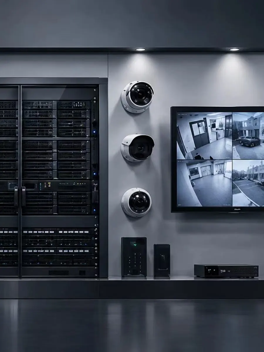 CCTV cameras and recording equipment in a security monitoring room